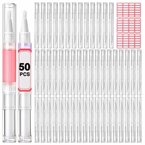 Nail Oil Pen 50Pcs 3ml Empty Cuticle Oil Pen Travel Transparent Twist Pens with Brush Tip for Nail Oil, Eyelash Growth Liquid Tube, Cosmetic Lip Gloss Container Applicators   72pcs Label