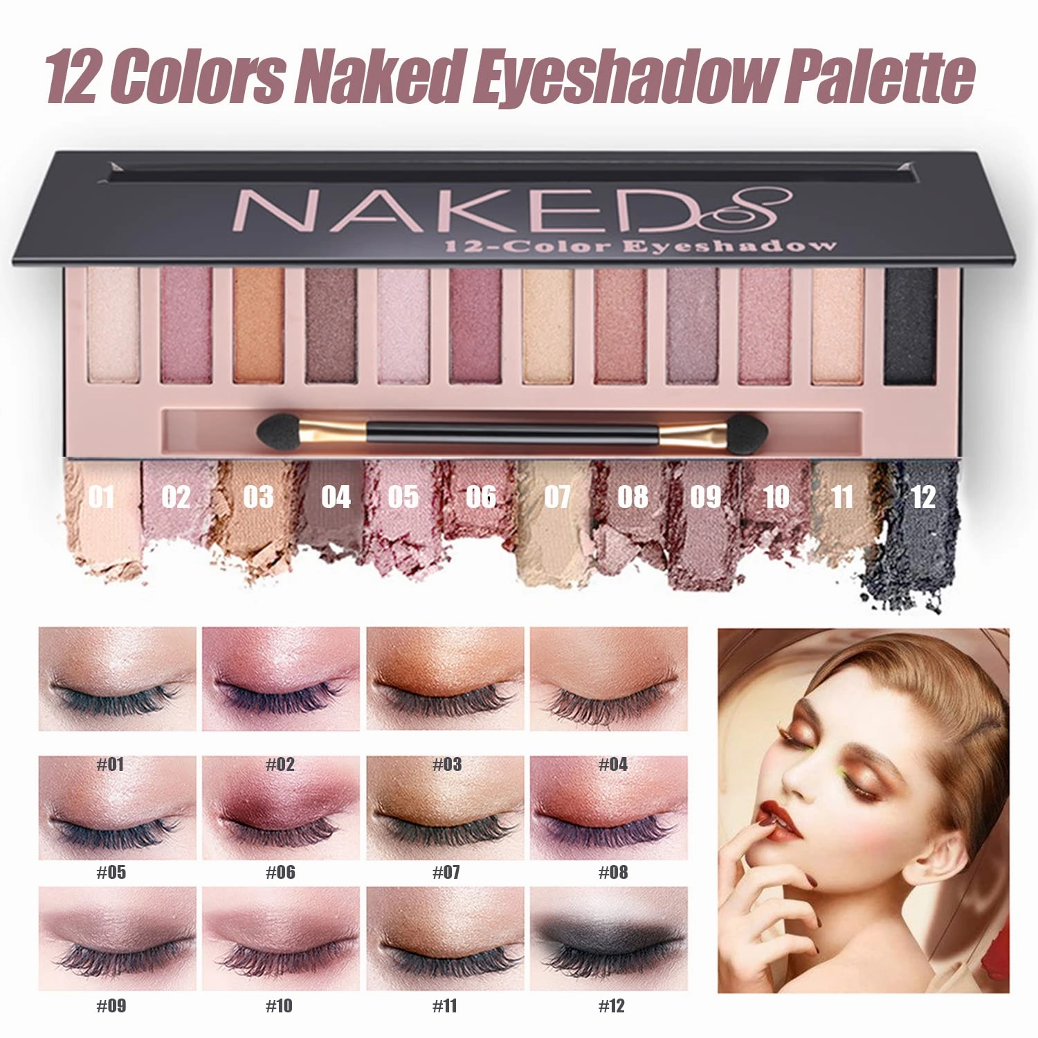 Naked Makeup Kit - Eyeshadow Palette, Liquid Foundation, Lipstick Set, Mascara, Makeup Brush, Sponge, Eyebrow Powder, Eyeliner Stamp, Primer, Contour Stick, Cosmetic Bag