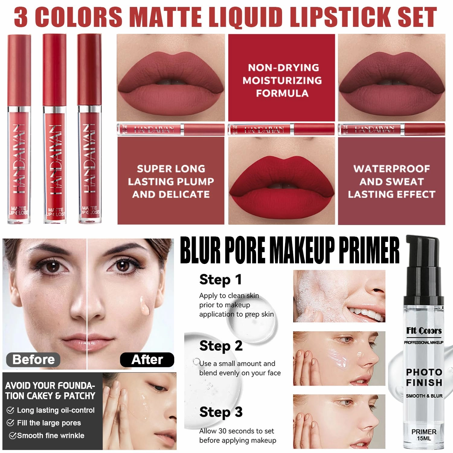 Naked Makeup Kit - Eyeshadow Palette, Liquid Foundation, Lipstick Set, Mascara, Makeup Brush, Sponge, Eyebrow Powder, Eyeliner Stamp, Primer, Contour Stick, Cosmetic Bag