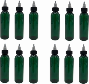 Natural Farms 4 oz Green Cosmo Plastic Bottles -12 Pack Empty Bottle Refillable - BPA Free - Essential Oils - Aromatherapy | Black/Natural Twist Top Cap - Made in the USA