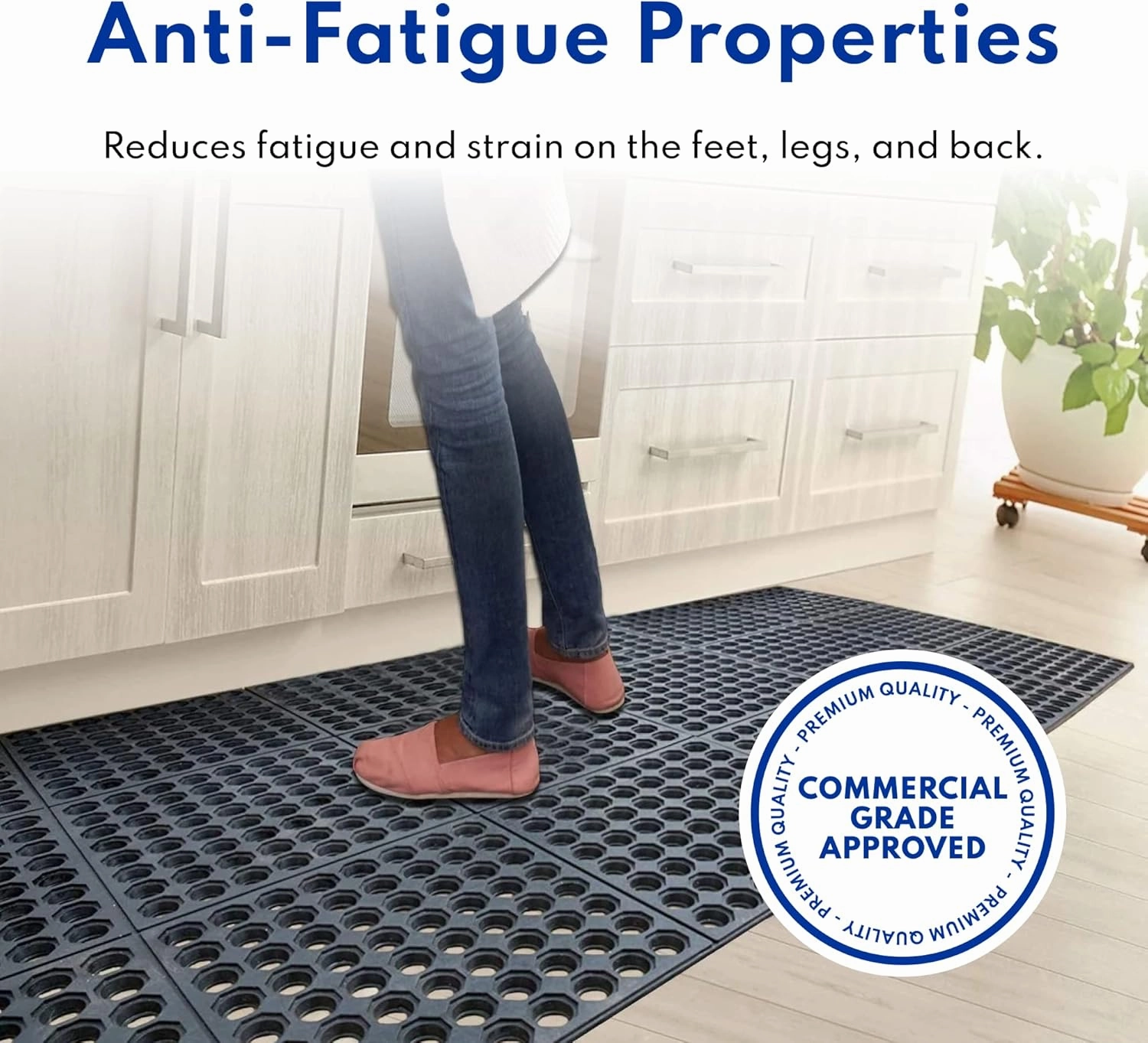 New Star Foodservice 533517 Commercial Grade Grease Resistant Anti-Fatigue Rubber Floor Mat, 36" x 60", Black