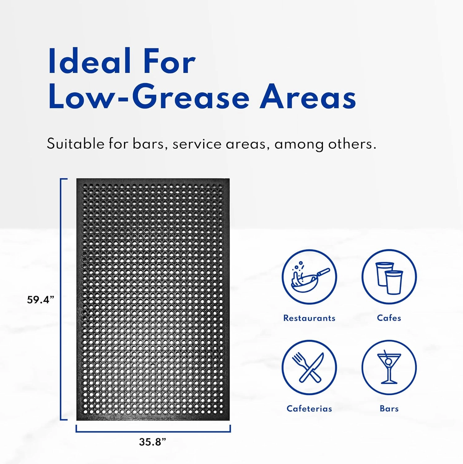 New Star Foodservice 533517 Commercial Grade Grease Resistant Anti-Fatigue Rubber Floor Mat, 36" x 60", Black