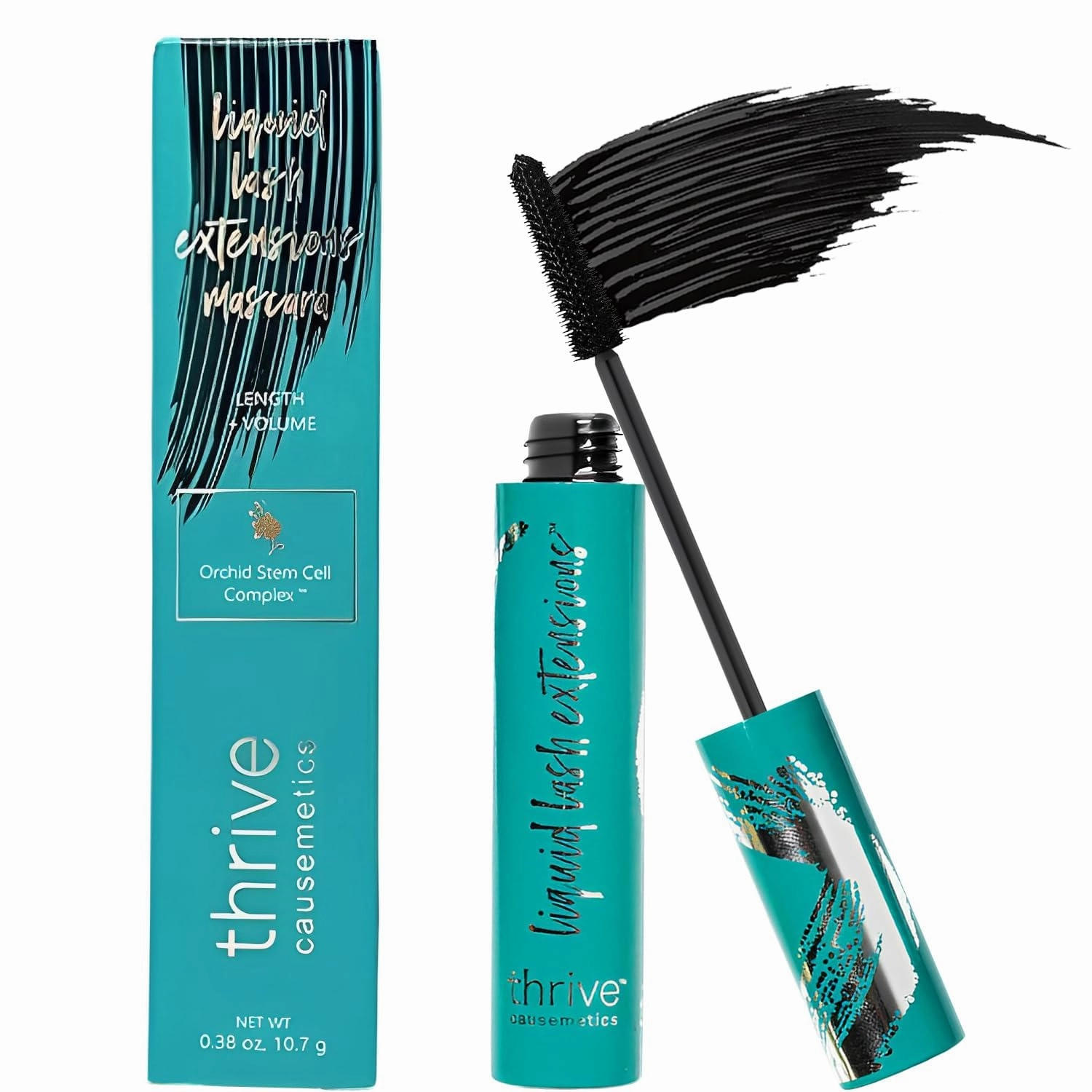 New ThrIve Mascara Liquid Lash Extensions Cosmetics, Premium Waterproof Smudge-Proof Natural No Clumping Thick and Volumising & Lengthening Lasting All Day (Rich Black）
