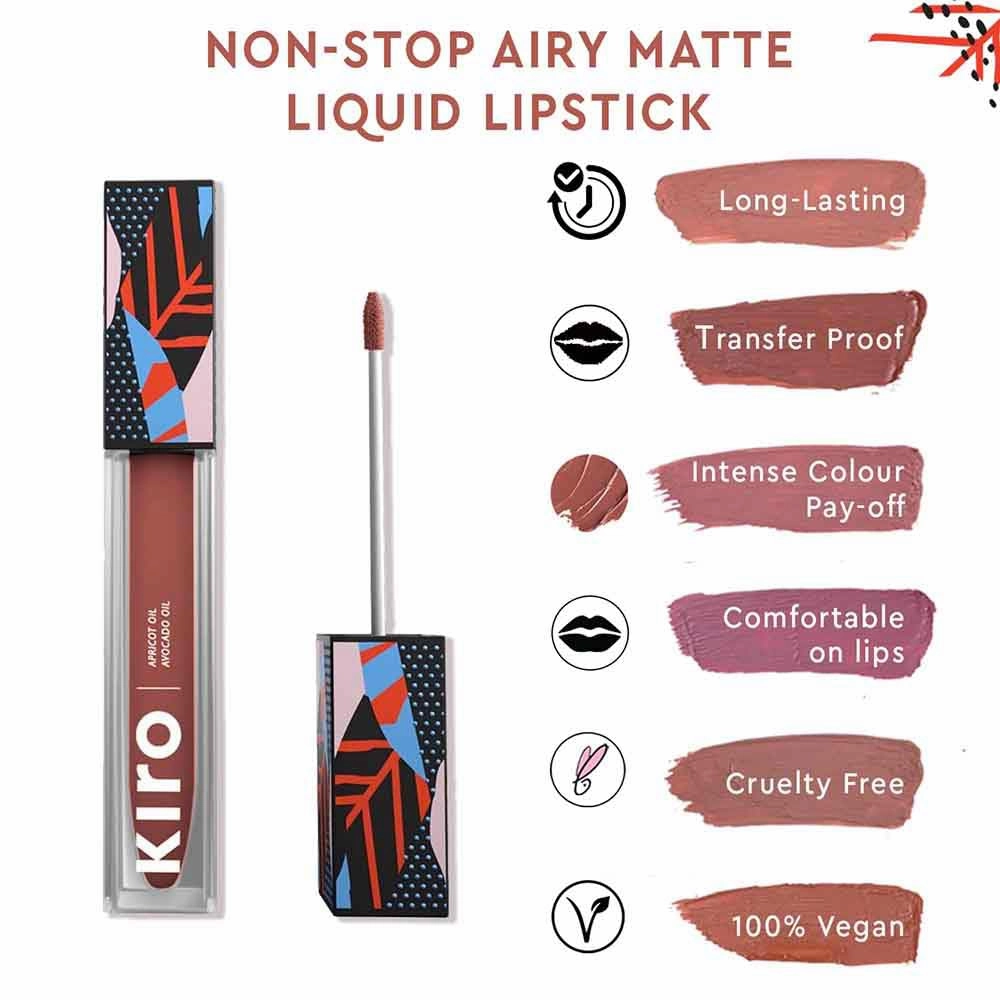 Non-Stop Airy Matte Liquid Lipstick - Nutmeg Nude | Transferproof I Waterproof lipstick Long Lasting I Apricot & Avocado Oil | 100% Vegan | 5ml | No Parabens, No Toxins