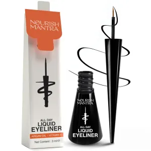 Nourish Mantra's All-Day Liquid Eyeliner 3ml | Formulated with Argan Oil, Vitamin E & Glycerine | Intense Pigmentation | Smudge Proof | Waterproof | Long Lasting | Matte Finish | Black Color