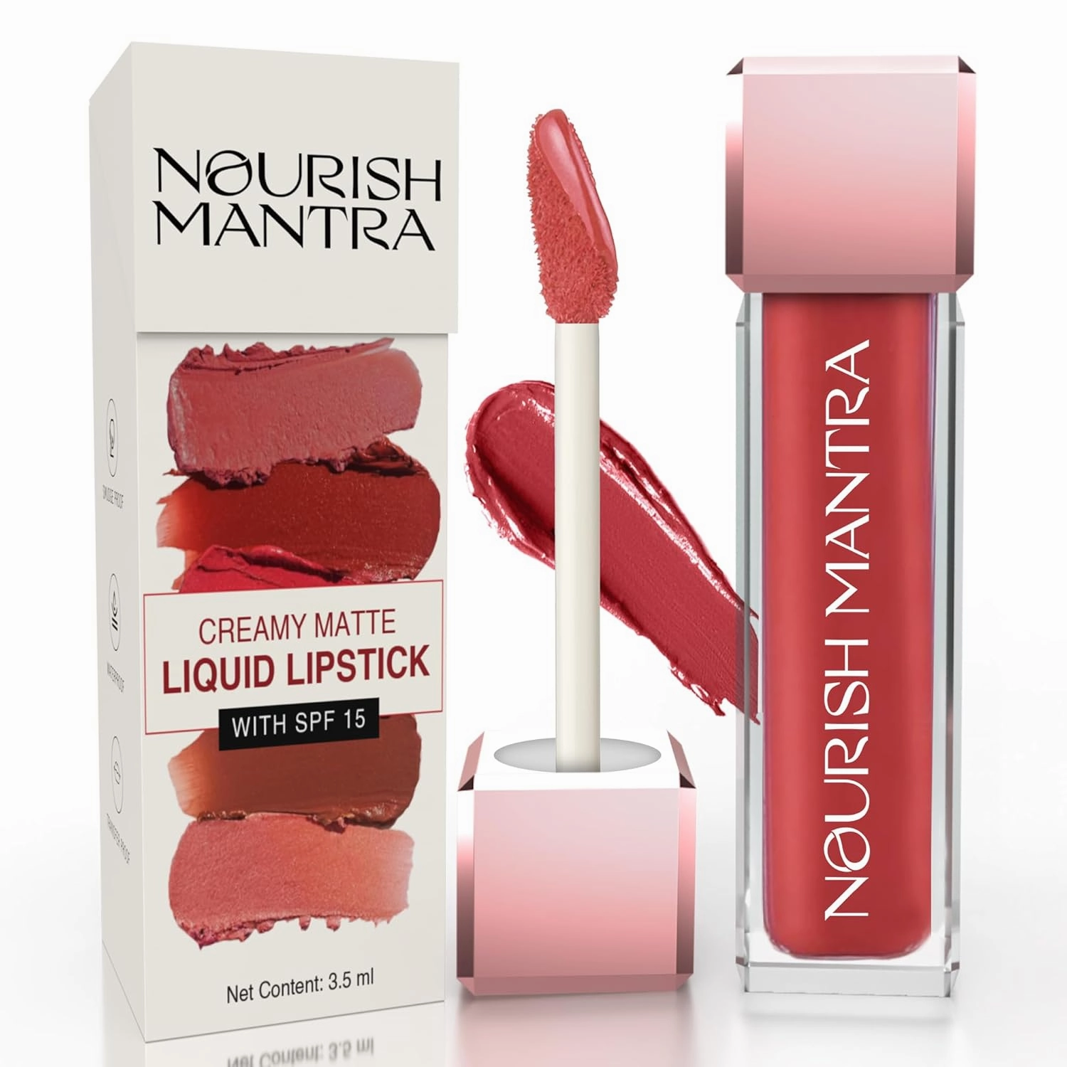 NOURISH MANTRA Khilkhilata Coral Lipstick (3.5ml)/ Matte Liquid Lipstick with SPF/Water Proof/Smudge Proof/Transfer Proof/Long Lasting/Suits All Skin Tones