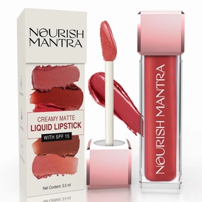 NOURISH MANTRA Khilkhilata Coral Lipstick (3.5ml)/ Matte Liquid Lipstick with SPF/Water Proof/Smudge Proof/Transfer Proof/Long Lasting/Suits All Skin Tones