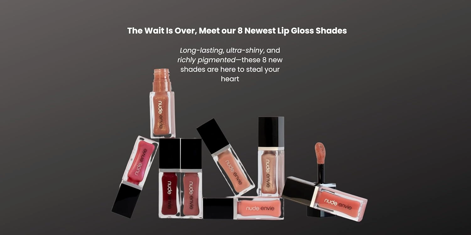 nude envie - Lip Gloss - High-Shine Finish - Moisturizing & Easy Application - Luxury Hydration - Non-Sticky Formula - With Vitamin E & Glycine Soja Oil - Vegan, Paraben-Free & Cruelty-Free - Shimmer