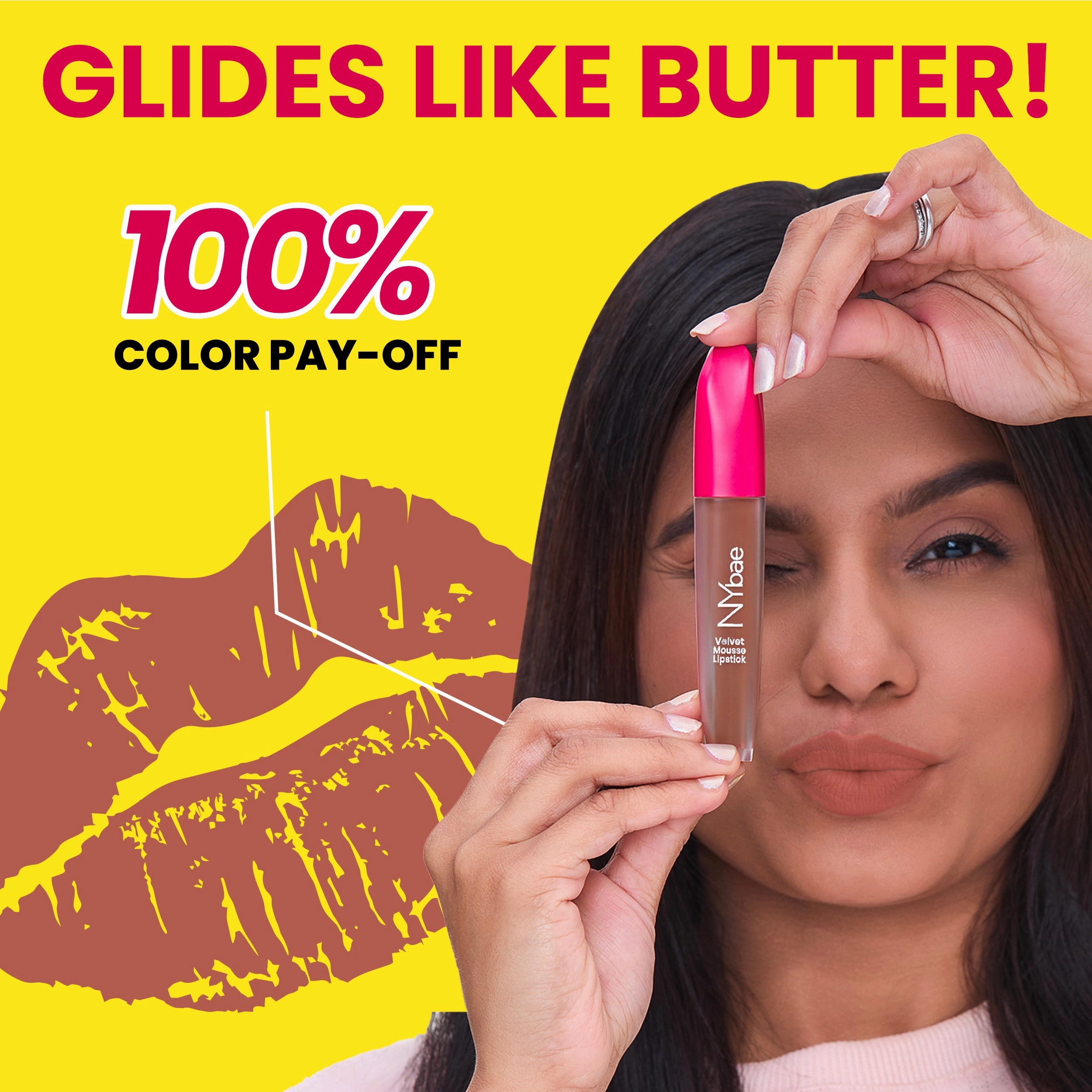 NY Bae Velvet Mousse Liquid Lipstick - Cheeky Nude 09 (6.5ml) | Velvet Matte Finish | Transferproof | Smudgeproof | Ultra Light | Smooth | Moisturising Nude Lipstick