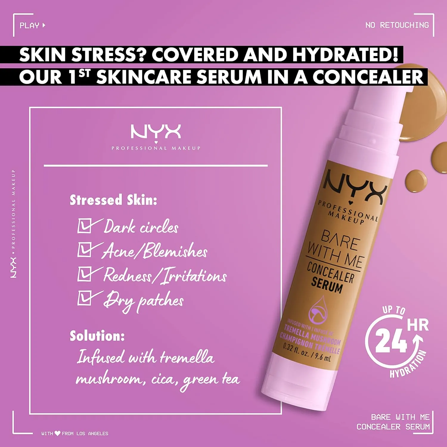 NYX PROFESSIONAL MAKEUP Bare With Me Concealer Serum, Concealer Makeup For Up To 24Hr Hydration - Golden