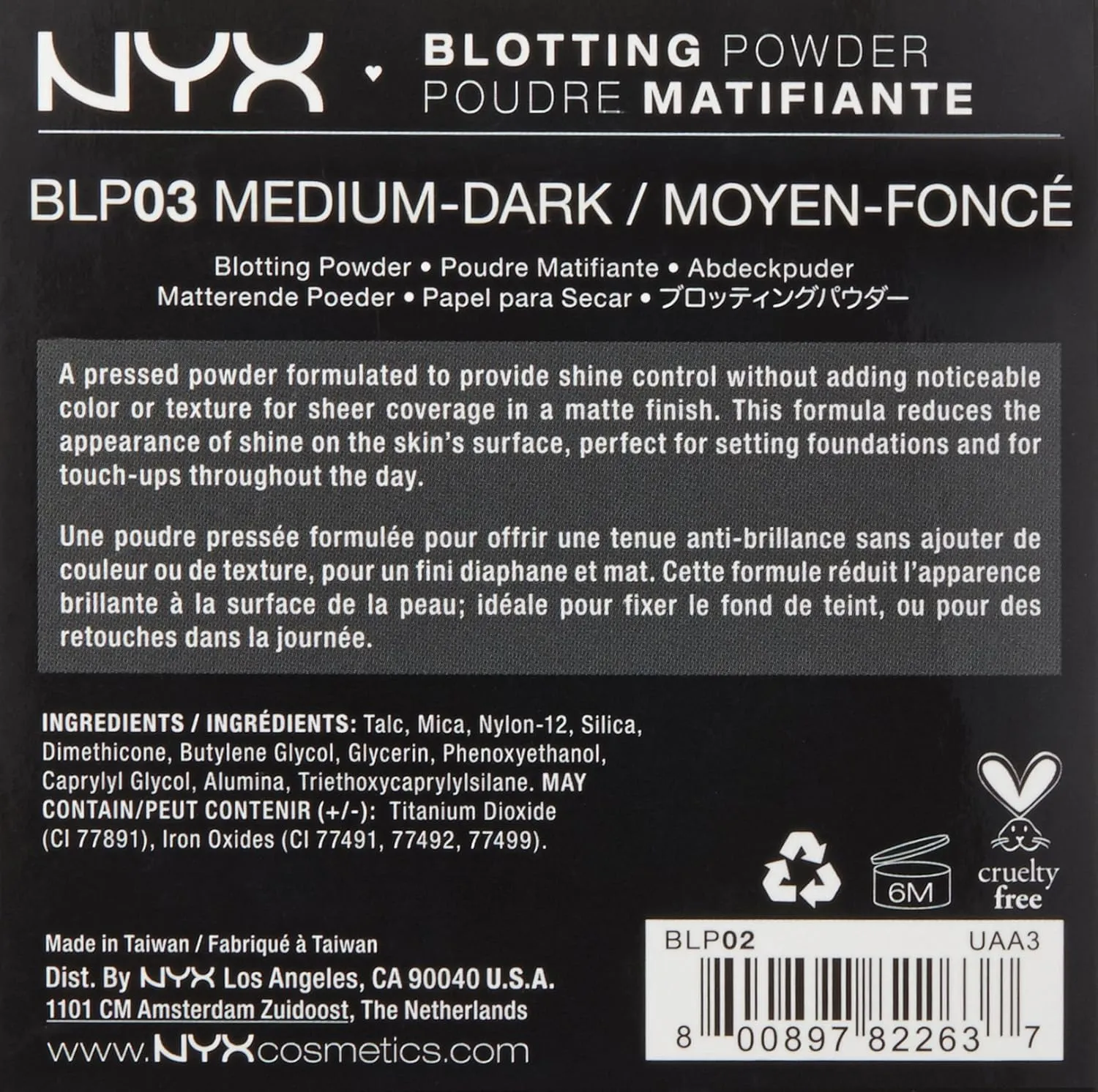 NYX PROFESSIONAL MAKEUP Blotting Powder, Medium/Dark, Beige, Full Size (BLP03)