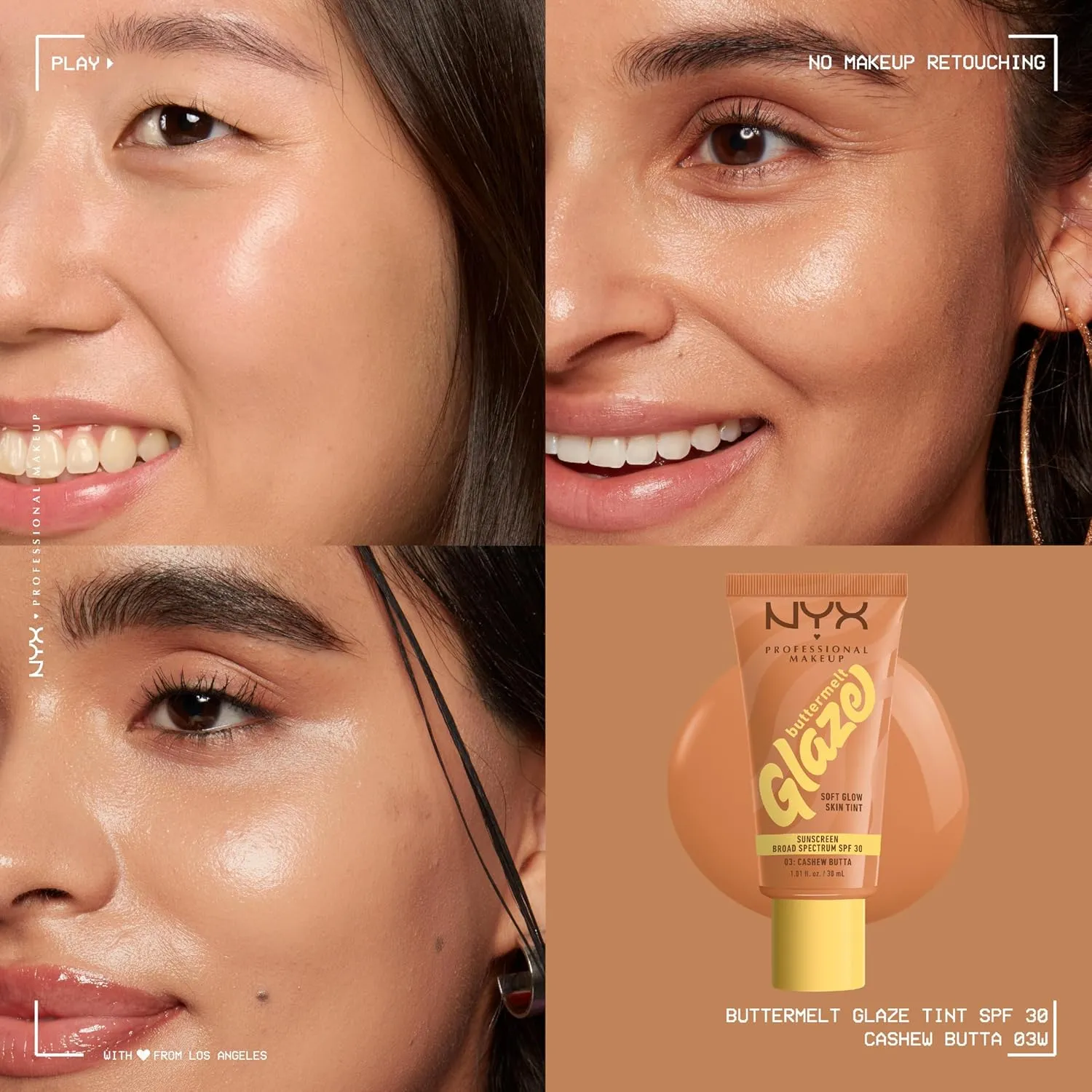 NYX PROFESSIONAL MAKEUP Buttermelt Glaze Soft Glow Skin Tint   SPF 30, Up To 12HR Wear, 03 Cashew Butta