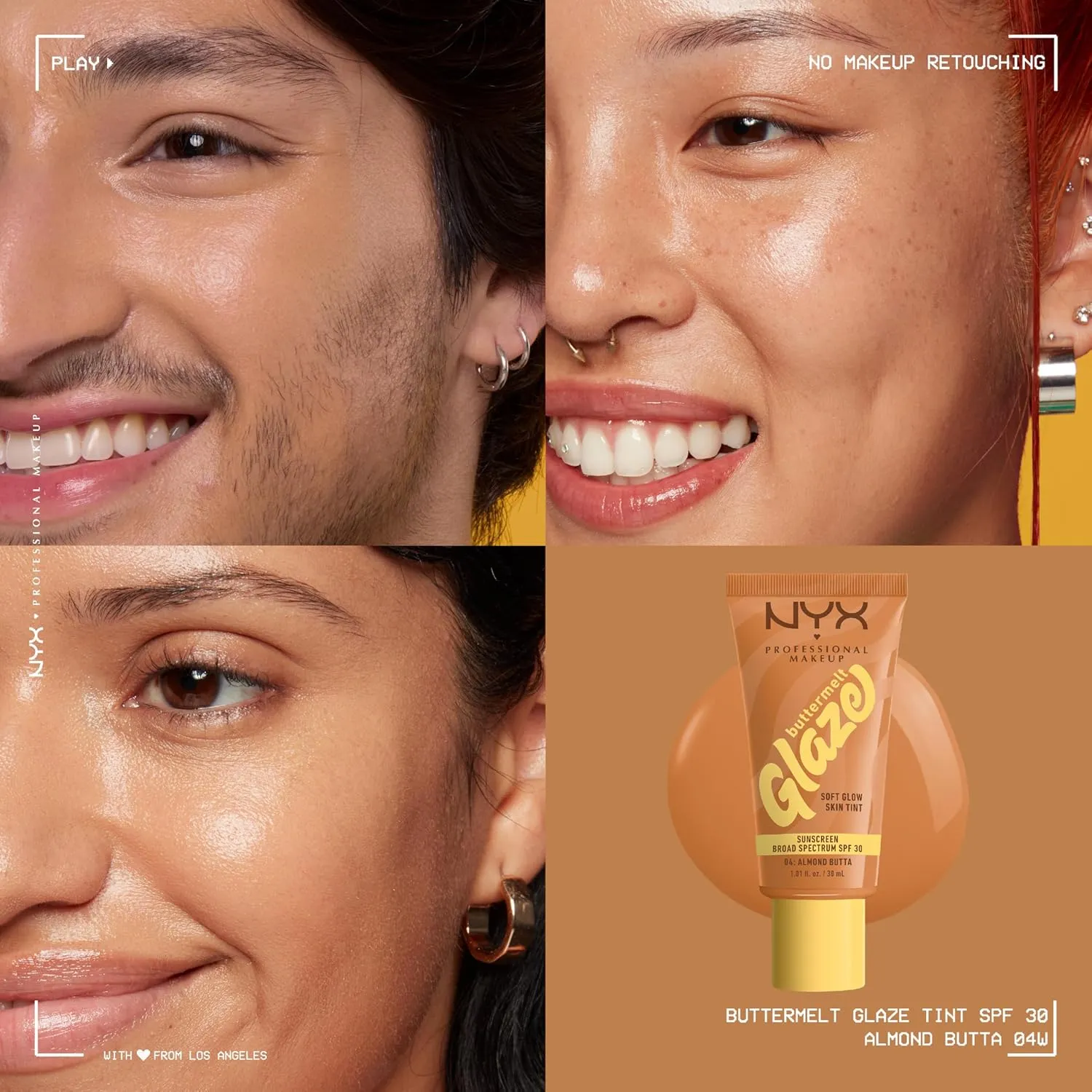 NYX PROFESSIONAL MAKEUP Buttermelt Glaze Soft Glow Skin Tint   SPF 30, Up To 12HR Wear, 04 Almond Butta