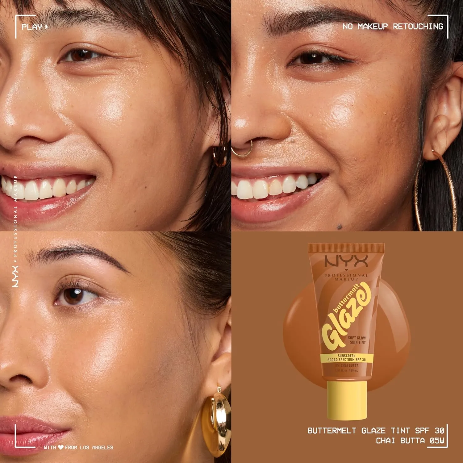 NYX PROFESSIONAL MAKEUP Buttermelt Glaze Soft Glow Skin Tint   SPF 30, Up To 12HR Wear, 05 Chai Butta