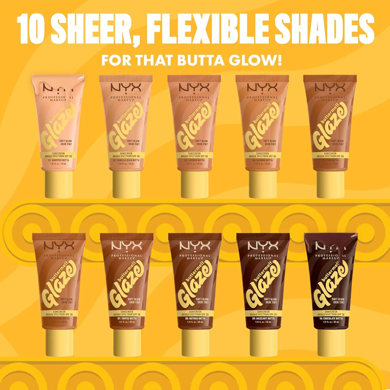 NYX PROFESSIONAL MAKEUP Buttermelt Glaze Soft Glow Skin Tint   SPF 30, Up To 12HR Wear, 05 Chai Butta