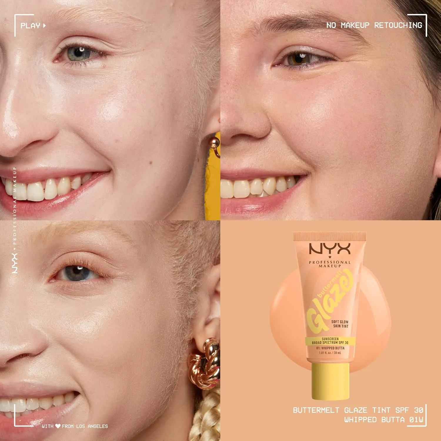 NYX PROFESSIONAL MAKEUP Buttermelt Glaze Soft Glow Skin Tint with SPF 30, Up To 12HR Wear, 01 Whipped Butta