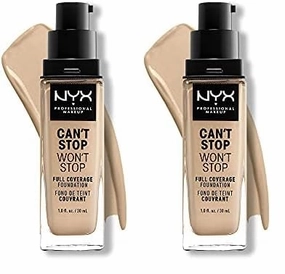 NYX PROFESSIONAL MAKEUP Can't Stop Won't Stop Foundation, 24h Full Coverage Matte Finish - Nude (Pack of 2)