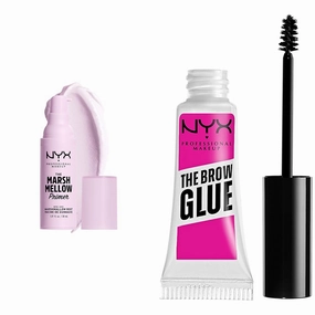 NYX PROFESSIONAL MAKEUP Marshmellow Smoothing Primer, Vegan Face Primer, 10-In-1 Skin Benefits & The Brow Glue, Extreme Hold Eyebrow Gel - Clear