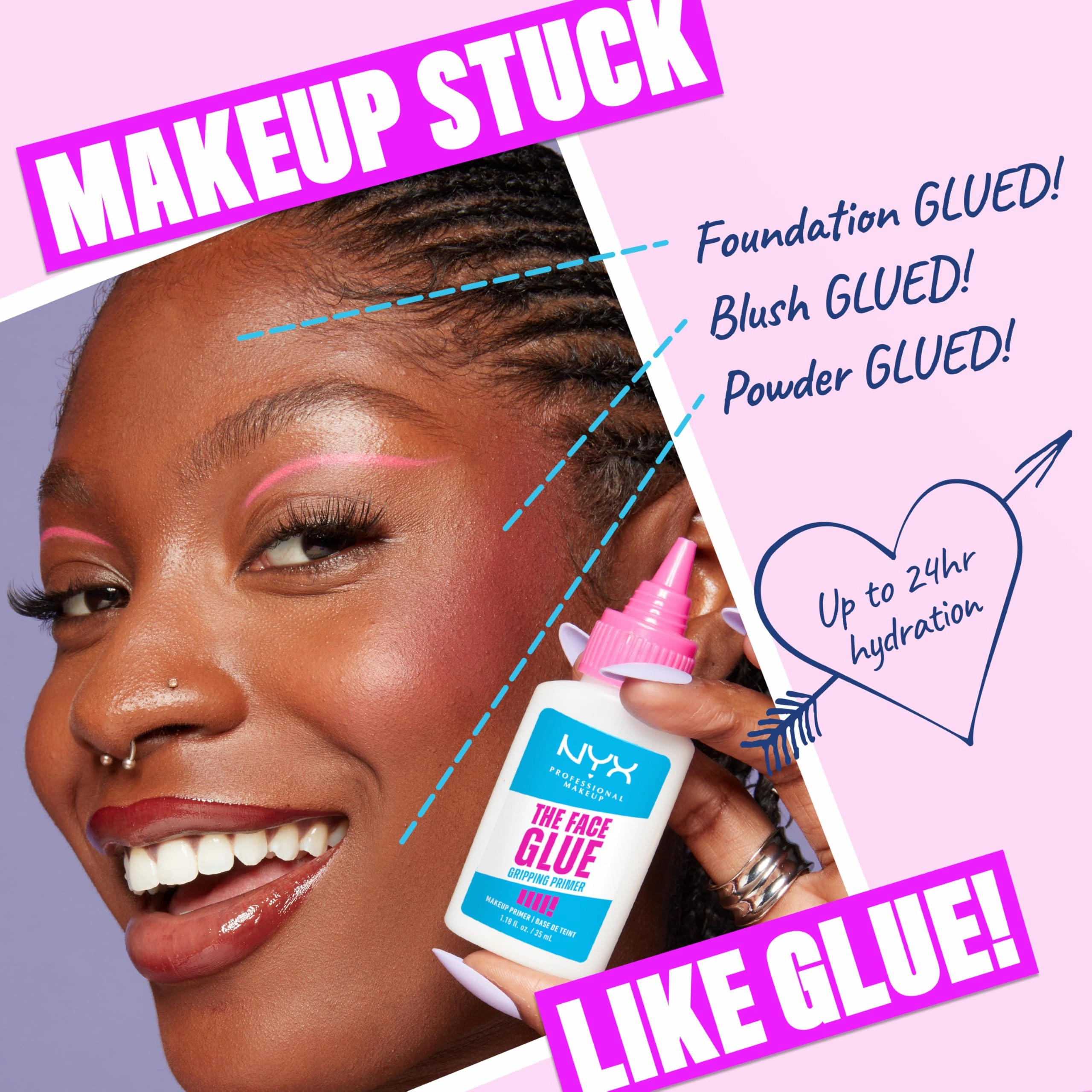 NYX PROFESSIONAL MAKEUP The Face Glue Gripping Primer, Hydrating Makeup Primer with Up To 24HR Wear, Vegan & Cruelty Free