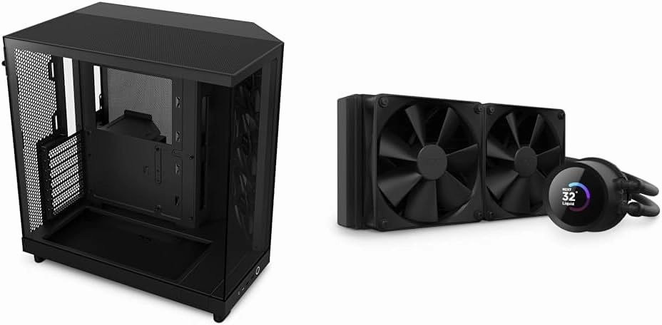 NZXT H6 Flow | CC-H61FB-01 | Compact Dual-Chamber Mid-Tower Airflow Case | Panoramic & Kraken 240 - RL-KN-240-B1-240mm AIO CPU Liquid Cooler - Customizable 1.54" Square LCD