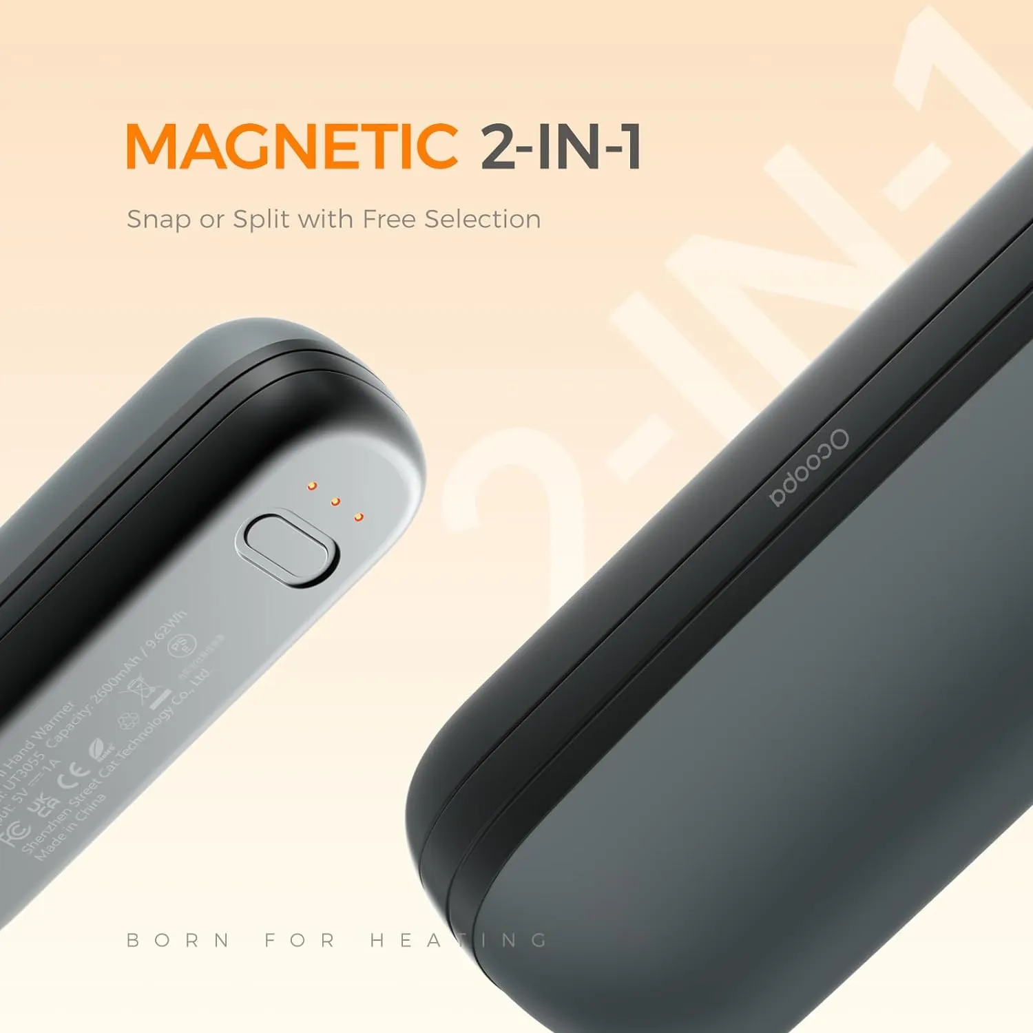 OCOOPA 2 in 1 Magnetic Rechargeable Hand Warmers, UT2s Mini Electric Handwarmers 2 Pack, Split USB-C, Reusable Portable Pocket Heater, Raynauds, Golf, Christmas, Tech Gifts for Women Men