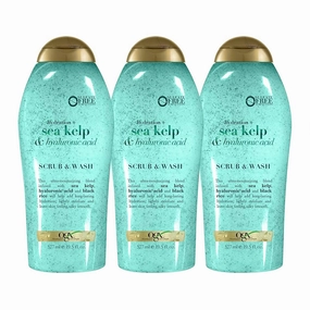 OGX Hydration   Sea Kelp & Hyaluronic Acid Sulfate-Free Lightly Moisturizing Body Scrub with Black Rice, Gentle Exfoliating Daily Body Wash to Soften & Smooth Skin, 19.5 Fl Oz (pack of 3)