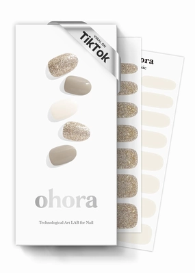 ohora Semi Cured Gel Nail Strips (N Gold Coast) - Brown, Glitter, Works with Any UV/LED Lamps, Salon-Quality, Long Lasting, Easy to Apply & Remove - Includes 2 Prep Pads, Nail File & Wooden Stick