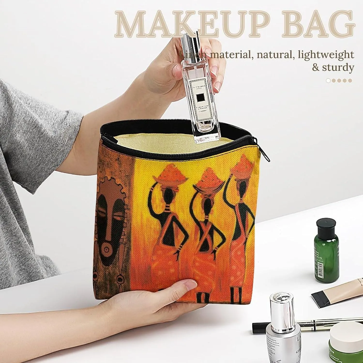 Oil Painting African Art Ethnic Tribe Lady Cosmetic Bag Western Gifts Western Stuff Makeup Bag Gifts for Women Girls Daughter Sister Bestie Graduation Birthday Christmas Nurse Mothers Day Travel
