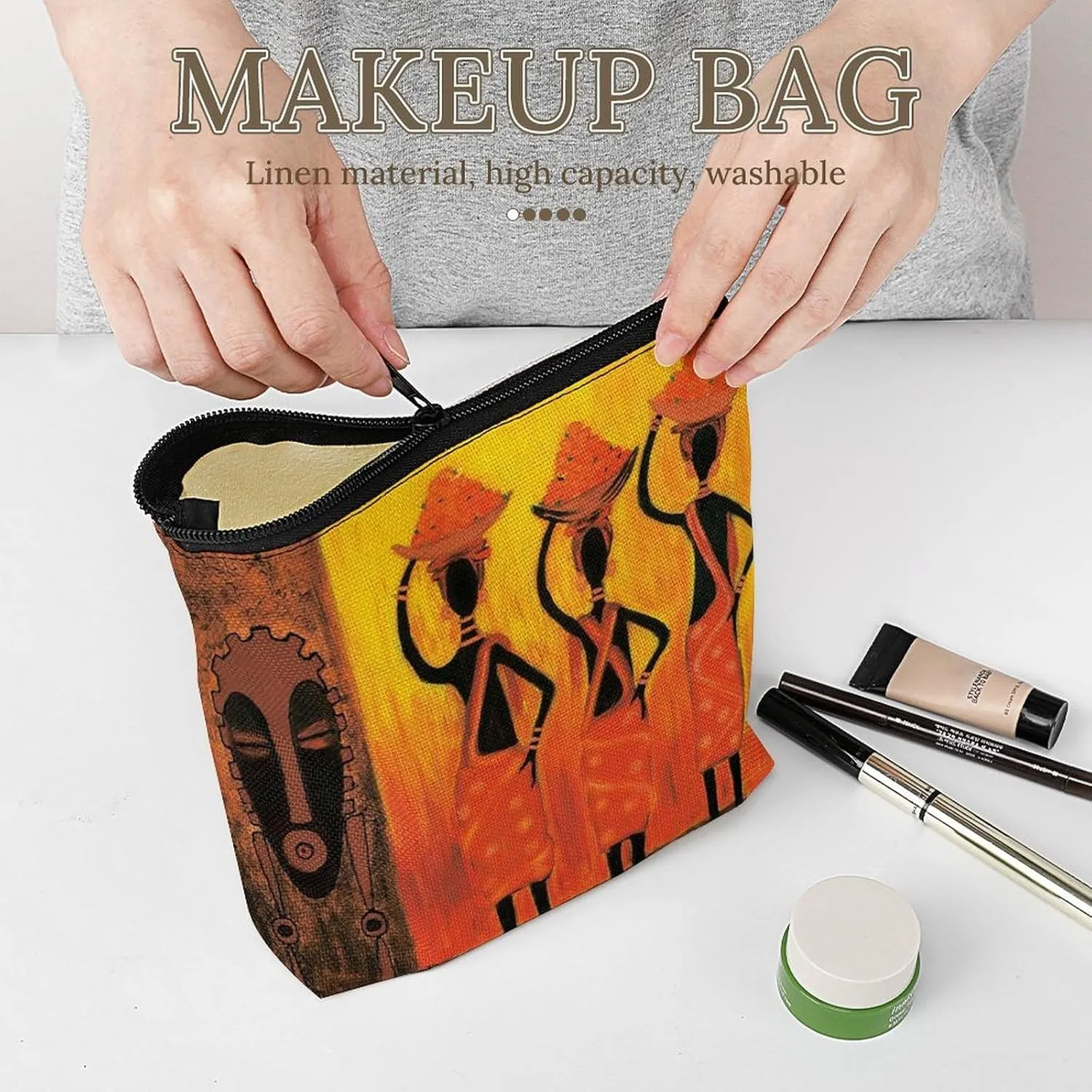 Oil Painting African Art Ethnic Tribe Lady Cosmetic Bag Western Gifts Western Stuff Makeup Bag Gifts for Women Girls Daughter Sister Bestie Graduation Birthday Christmas Nurse Mothers Day Travel