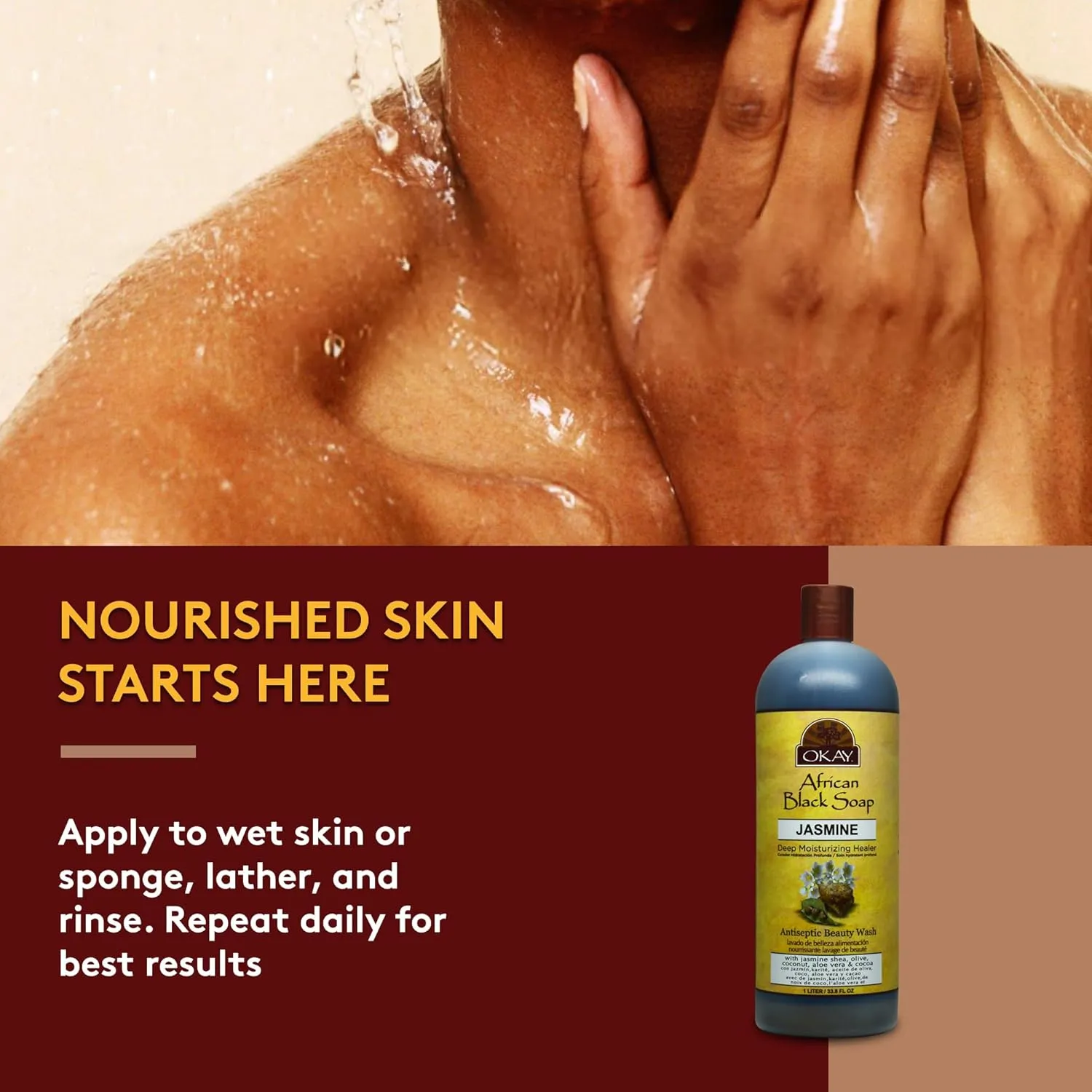 OKAY African Black Soap Liquid with Jasmine For Cleansing&Treating Skin Conditions Helps Achieve Beautiful,Healthier Looking Skin Sulfate,Silicone,Paraben Free For All Skin Types Made in USA 33oz