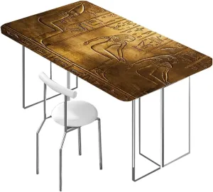 Old Coffee Brown Elastic Edge Fitted Table Cloth, Egypt Hieroglyphics Rectangular Fitted Picnic Folding Table Cover Outdoor tablecloths Egyptian Print Fits up 5 Foot Tables