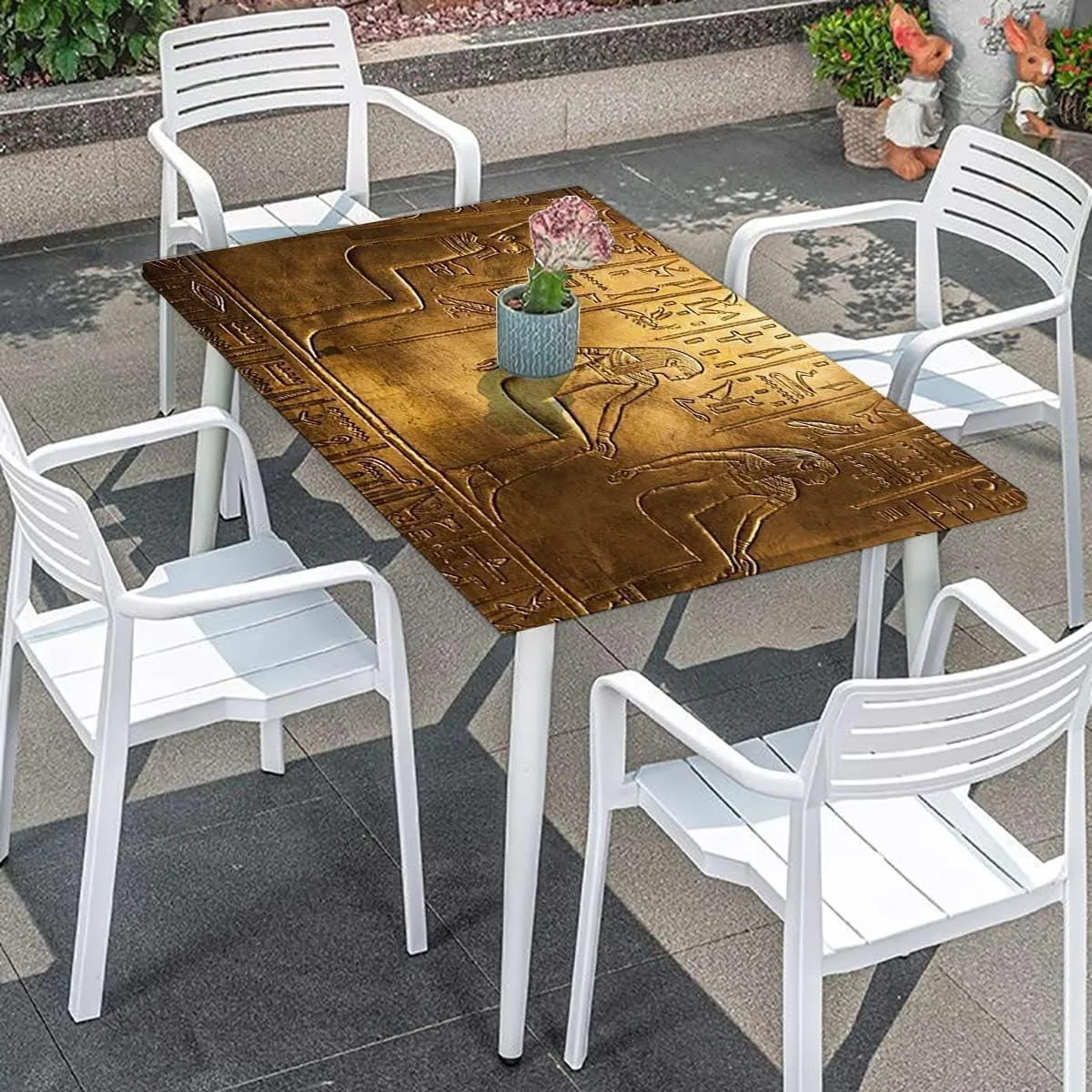 Old Coffee Brown Elastic Edge Fitted Table Cloth, Egypt Hieroglyphics Rectangular Fitted Picnic Folding Table Cover Outdoor tablecloths Egyptian Print Fits up 5 Foot Tables