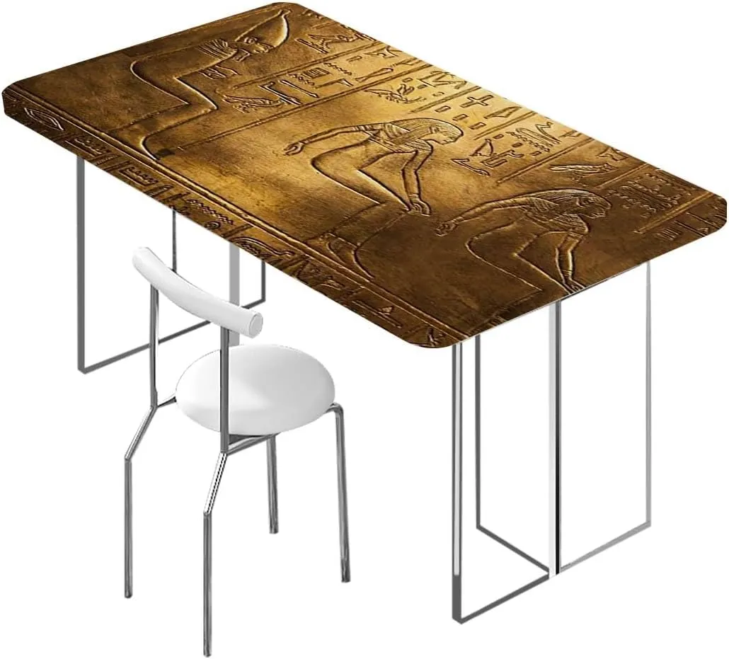 Old Coffee Brown Elastic Edge Fitted Table Cloth, Egypt Hieroglyphics Rectangular Fitted Picnic Folding Table Cover Outdoor tablecloths Egyptian Print Fits up 5 Foot Tables