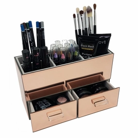 OnDisplay Olivia 2 Drawer Tiered Mirrored Glass Makeup/Jewelry Organizer - Rose Gold