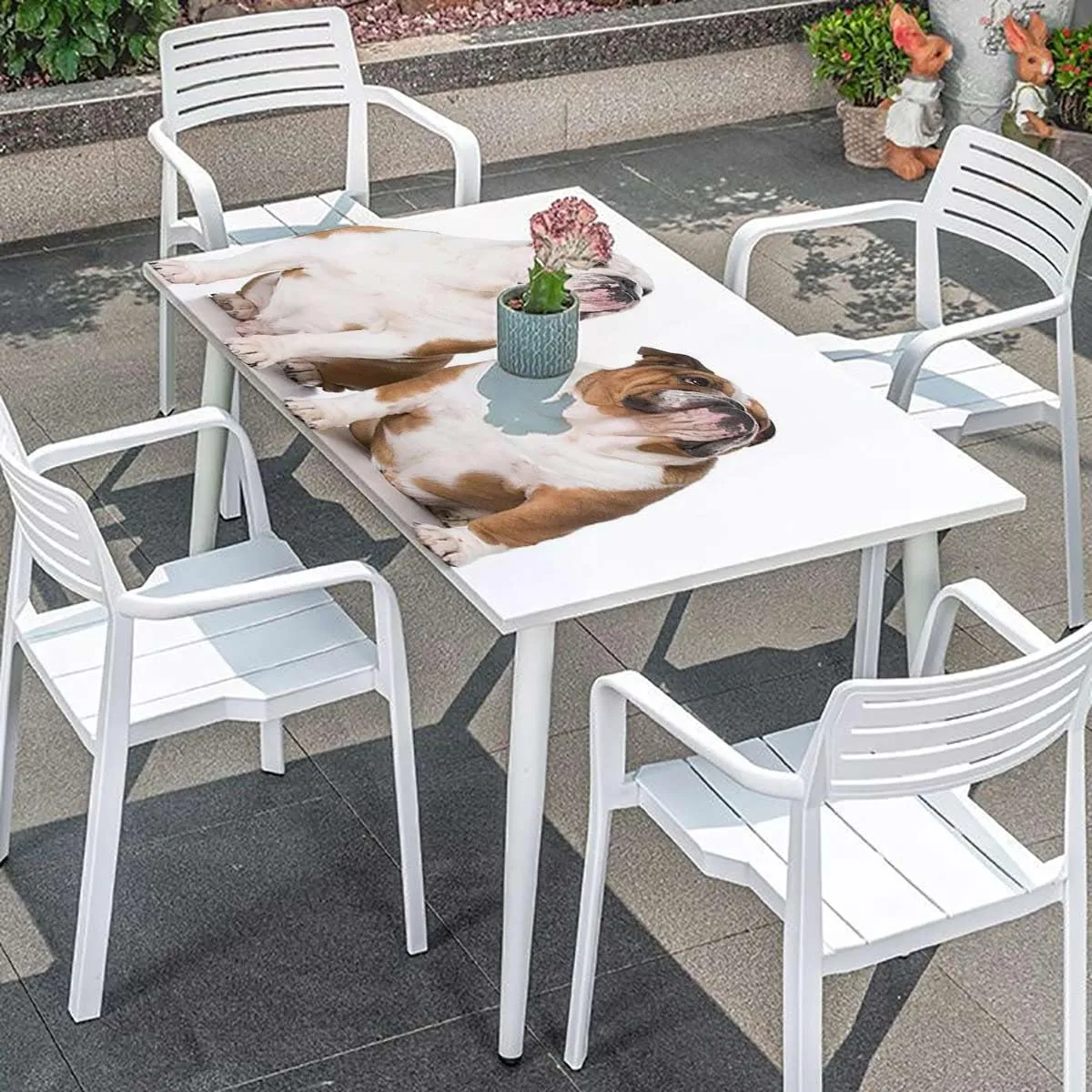 OOzie Brown Cream Elastic Fitted Tablecloth English Bulldog Sad Tired Table Cloth for Indoor Outdoor Picnic Parties Dog Lover Decor Fits up 5 Foot Tables