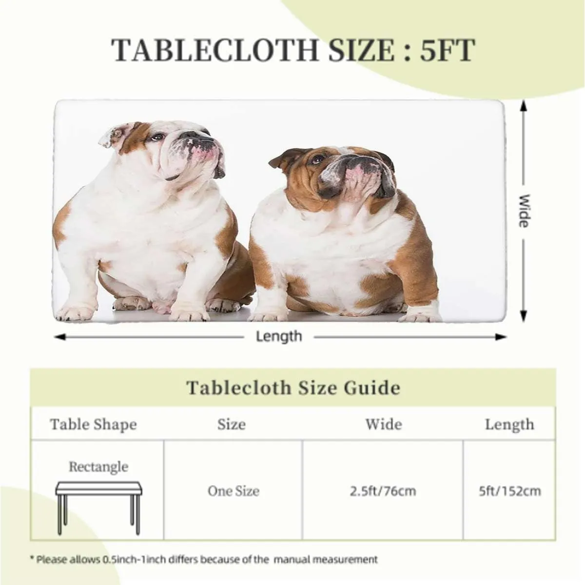 OOzie Brown Cream Elastic Fitted Tablecloth English Bulldog Sad Tired Table Cloth for Indoor Outdoor Picnic Parties Dog Lover Decor Fits up 5 Foot Tables