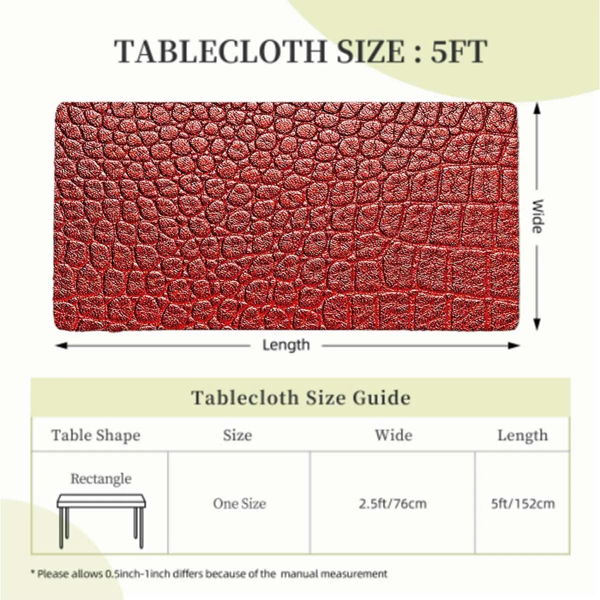 OOzie Brown Fitted Tablecloth for Rectangle Table Crocodile Skin Designer Themed Art Waterproof Wipeable Table Cloth Protector Animal Print Fits up 5 Foot Tables