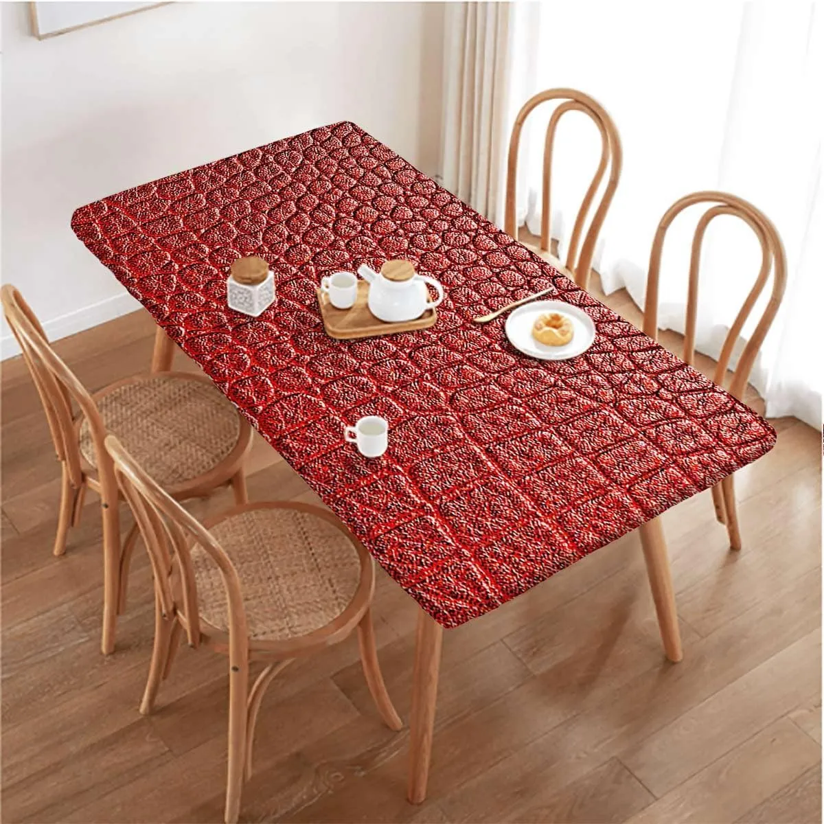 OOzie Brown Fitted Tablecloth for Rectangle Table Crocodile Skin Designer Themed Art Waterproof Wipeable Table Cloth Protector Animal Print Fits up 5 Foot Tables