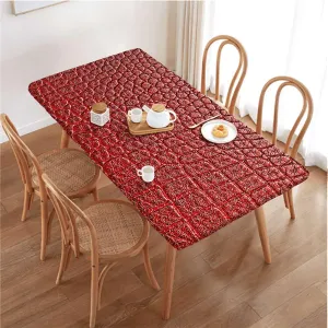 OOzie Brown Fitted Tablecloth for Rectangle Table Crocodile Skin Designer Themed Art Waterproof Wipeable Table Cloth Protector Animal Print Fits up 5 Foot Tables