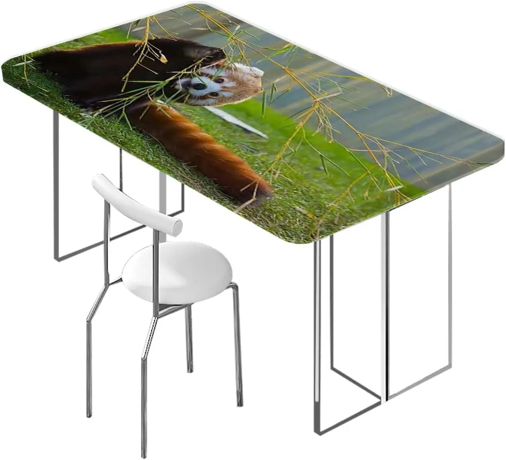 OOzie Brown Green Fitted Tablecloth for Rectangle Table Africa Panda Activity Eco Photo Elastic Edged Picnic Table Covers ​for Camping, Dining, Outdoor, Park, Patio,for 4 Foot Tables Jungle Animals
