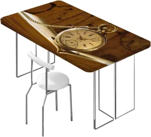 OOzie Brown Rectangular Table Covers, Pocket Watches on Chain Romantic Retro Art Print Elastic Edged Table Cover for Farm Kitchen Dining Picnic Coffee Patio Decor Clock Fits up 4 Foot Tables