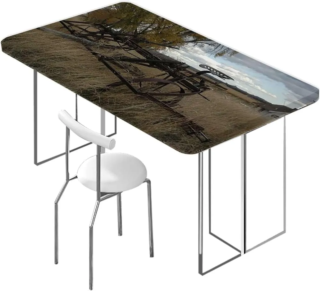 OOzie Green Brown Fitted Table Cover for Square Tables Barn Wood Wagon Wheel Old Prairie Cart Tablecloth ​Suitable for Camping Party and Picnic,for 5 Foot Tables Countryside