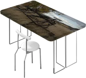 OOzie Green Brown Fitted Table Cover for Square Tables Barn Wood Wagon Wheel Old Prairie Cart Tablecloth ​Suitable for Camping Party and Picnic,for 5 Foot Tables Countryside