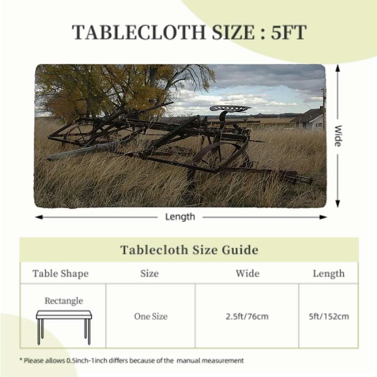 OOzie Green Brown Fitted Table Cover for Square Tables Barn Wood Wagon Wheel Old Prairie Cart Tablecloth ​Suitable for Camping Party and Picnic,for 5 Foot Tables Countryside