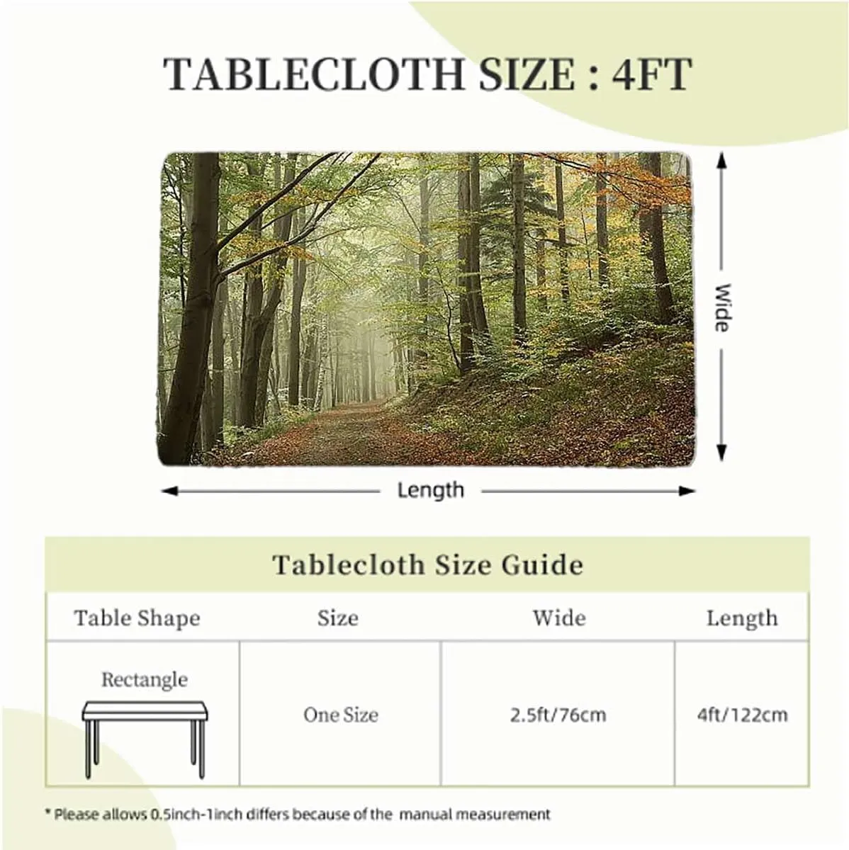OOzie Green Brown Fitted Table Cover for Square Tables Forest Pathway in The Mountains Scene Elastic Edged Table Cover for Indoor Outdoor Patio Picnic Autumnal Fits up 4 Foot Tables