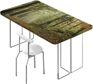 OOzie Green Brown Fitted Table Cover for Square Tables Forest Pathway in The Mountains Scene Elastic Edged Table Cover for Indoor Outdoor Patio Picnic Autumnal Fits up 4 Foot Tables