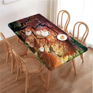 Orange Brown Elastic Tablecloth Deep Dark in The Forest Photo Rectangle Table Cover for Outdoor Picnic Camping Parties Maple Trees Fits up 5 Foot Tables