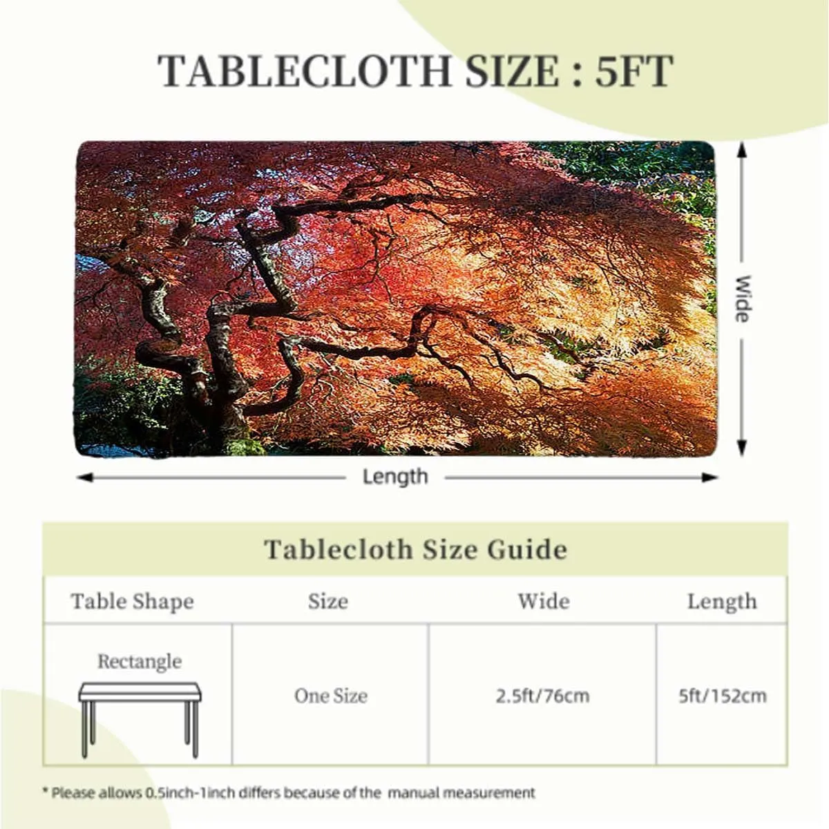 Orange Brown Elastic Tablecloth Deep Dark in The Forest Photo Rectangle Table Cover for Outdoor Picnic Camping Parties Maple Trees Fits up 5 Foot Tables