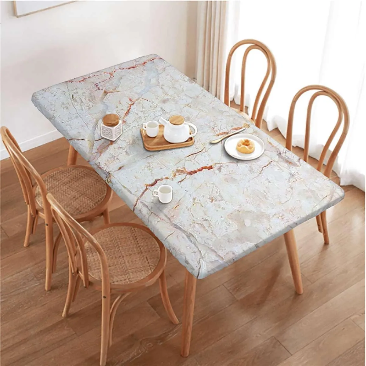 Orange Brown Rectangle Tablecloth, Marble Mine Pattern Design Waterproof Elastic Fitted Table Covers,Camping, Indoor, Outdoor Abstract Fits up 5 Foot Tables