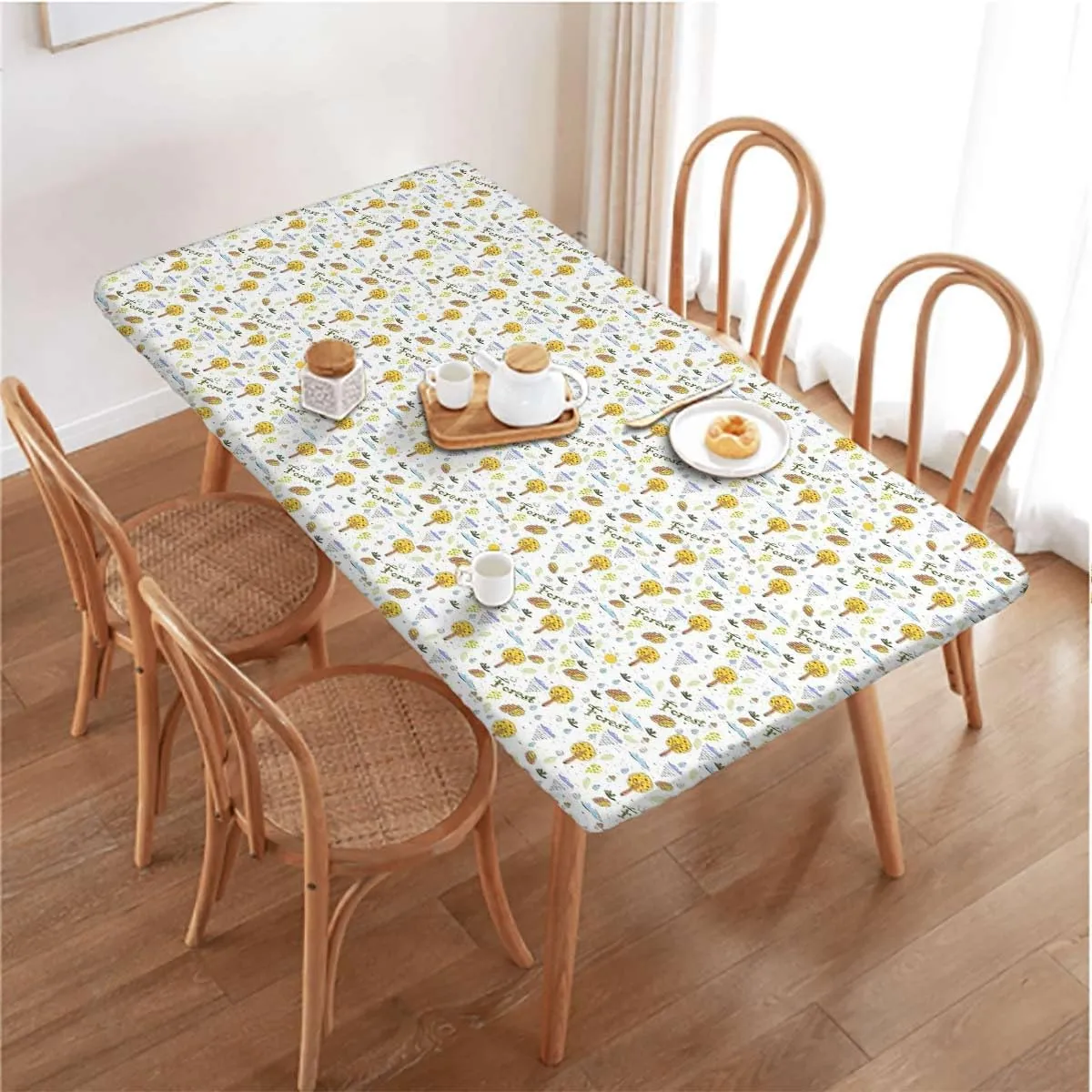 Orange Brown Rectangle Tablecloth, Woodland Forest Animals Trees Rectangle Table Cover for Outdoor Picnic Camping Parties Animals Fits up 5 Foot Tables